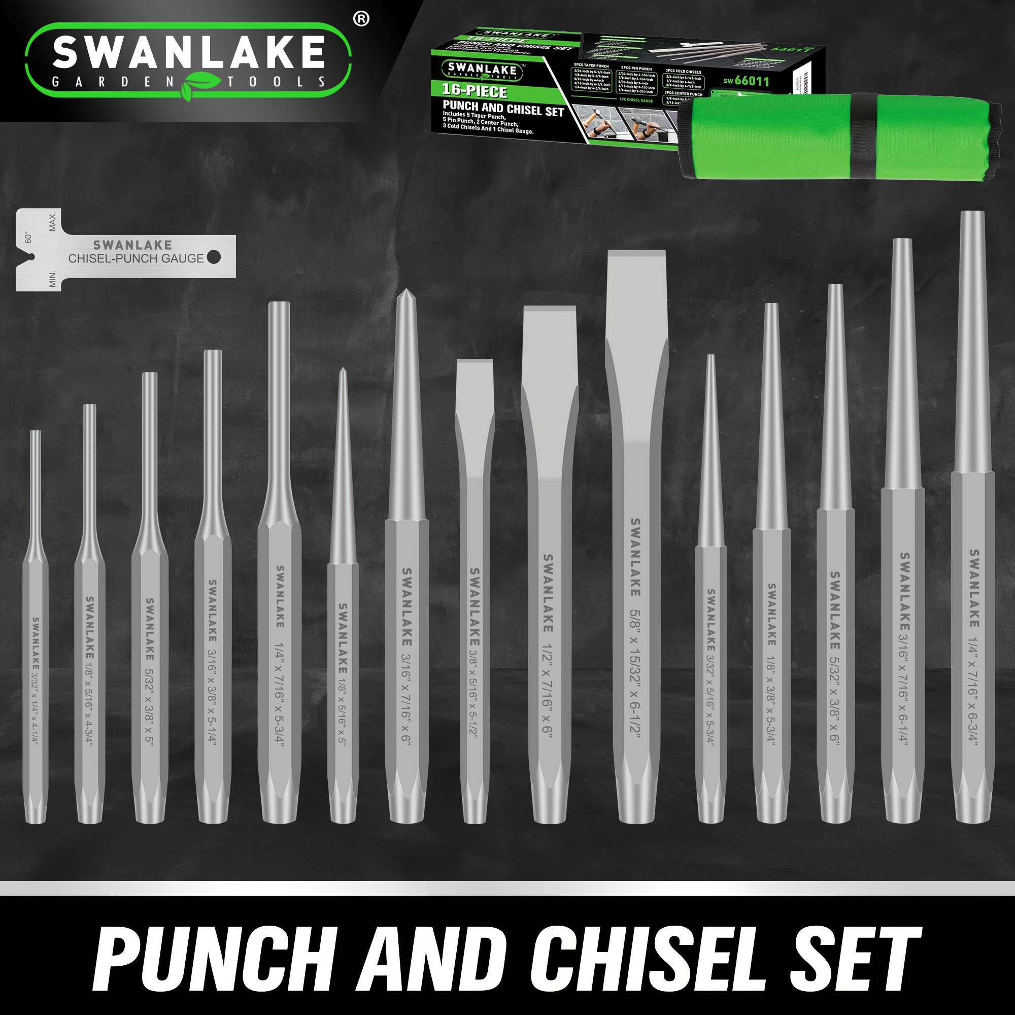 

16pcs Set - Steel, Includes , Chisels, Pin & Punches For Diy