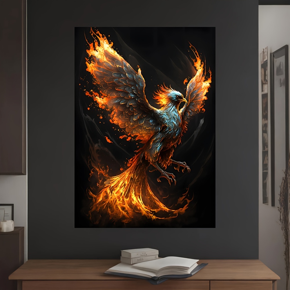 Image of 2d Flat, 1pc Frameless Phoenix Rising Canvas Art Print, 12x18 Inches, Modern Wall Decor, Large Vivid Poster For Living Room And Bedroom Decoration