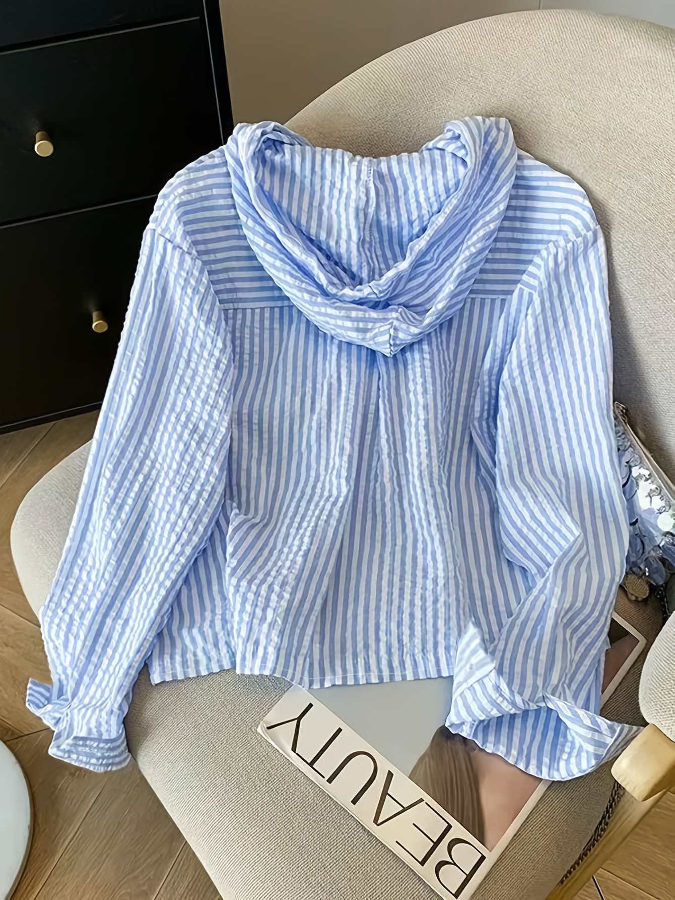 a blue striped loose fit hoodie sun  