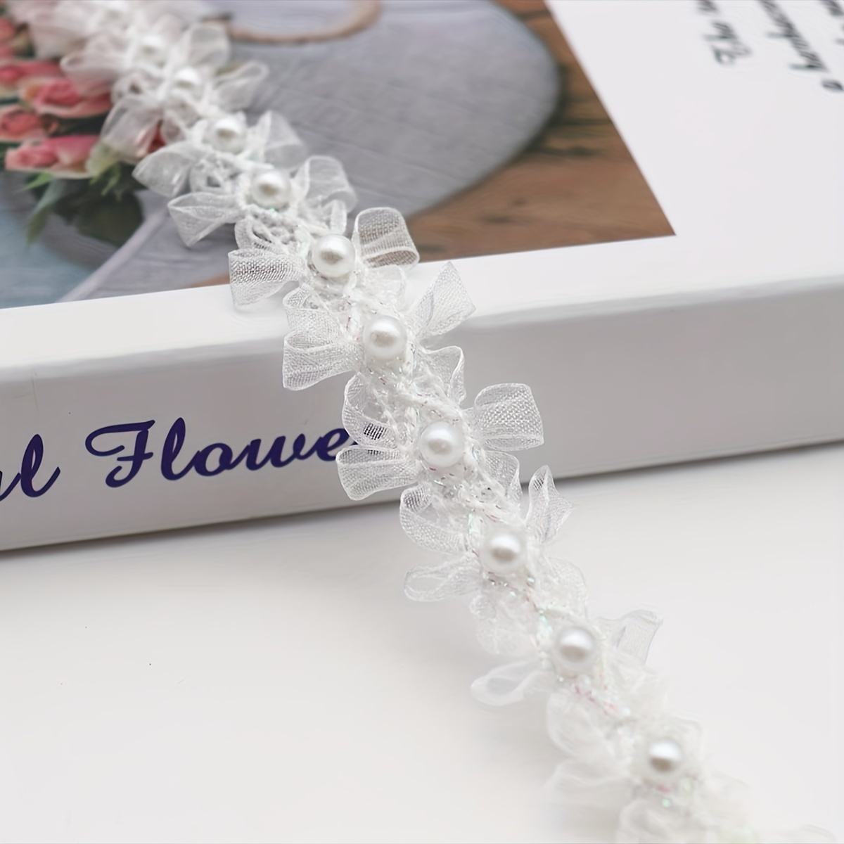 Image of 1pc Handcrafted Beaded Organza Lace Trim - Diy Craft Ribbon For Clothing, Dancewear & Accessories