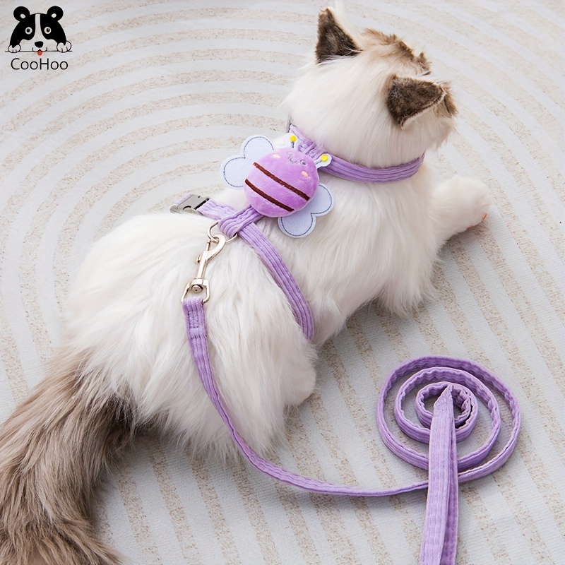 

Adjustable Cartoon-themed Cat Harness With Leash - Escape-proof, I-shaped Design For Safe Walking Of Kittens & Rabbits, Polyester, Purple