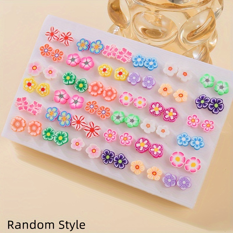 (random Color) 72pcs Cute Sweet Pottery Stud Earring And Earring Set Fashion Women's Holiday Celebration Gift Party Wear Earrings