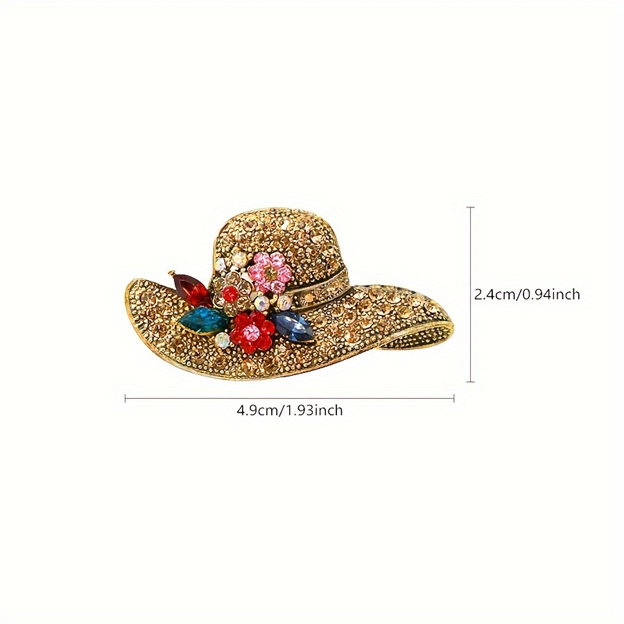 TEMU Vintage Style Hat Alloy Brooch Pin Inlaid Shiny Rhinestone Elegant Temperament Sweater Coat Dress Accessories