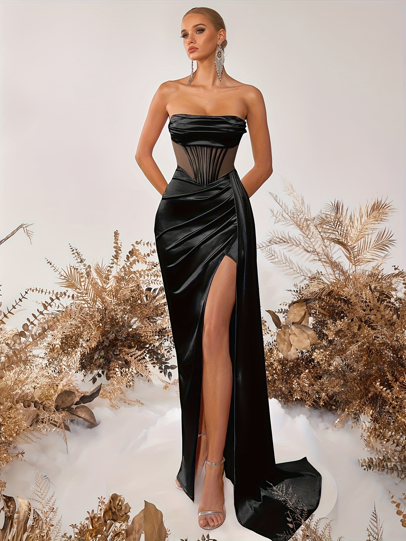 black tube top dress formal Amanda Black Bandage Strapless Formal Maxi Dress - 10 main image 1