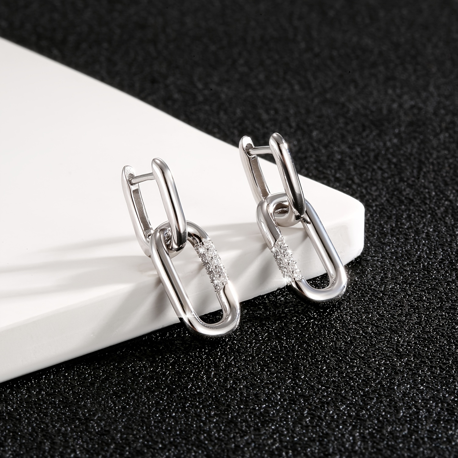 Geometric Double Ring Lock Earrings in S925 Pure Silver