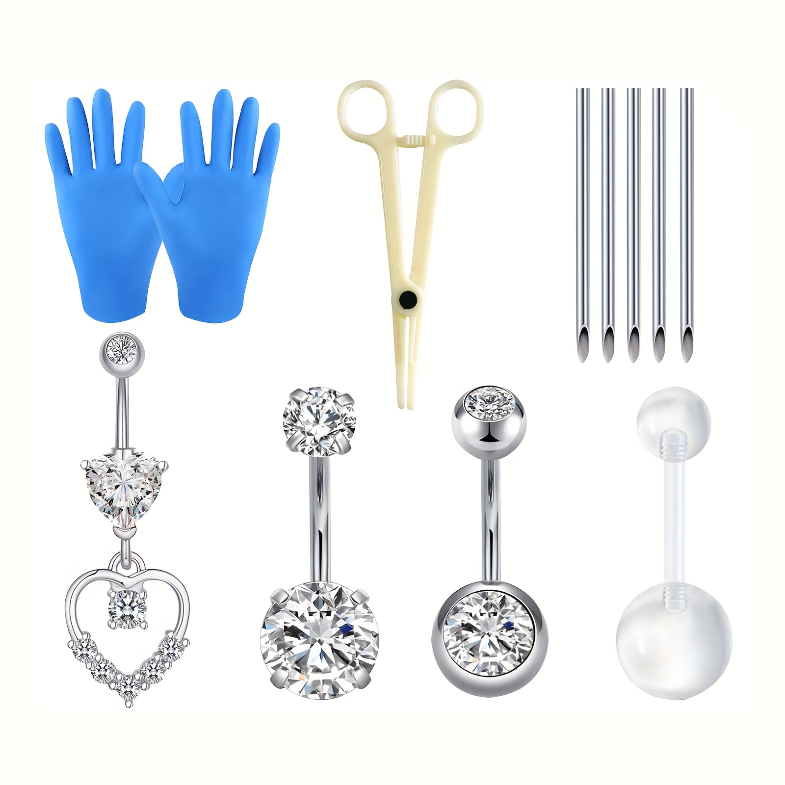 set stainless steel belly button ring piercing kit,