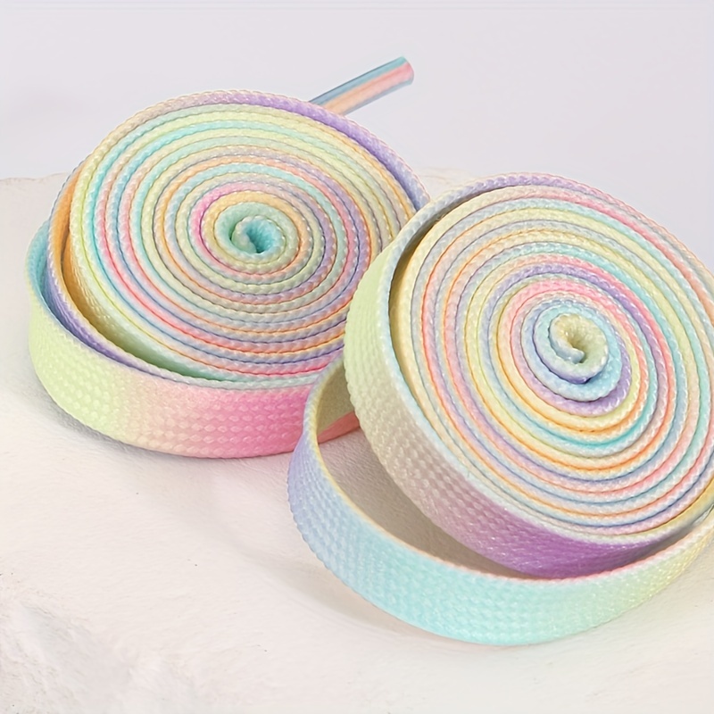 1pair Rainbow Flat Shoelaces - Fashionable Shoes For Board Shoes, Canvas Shoes And Sneakers
