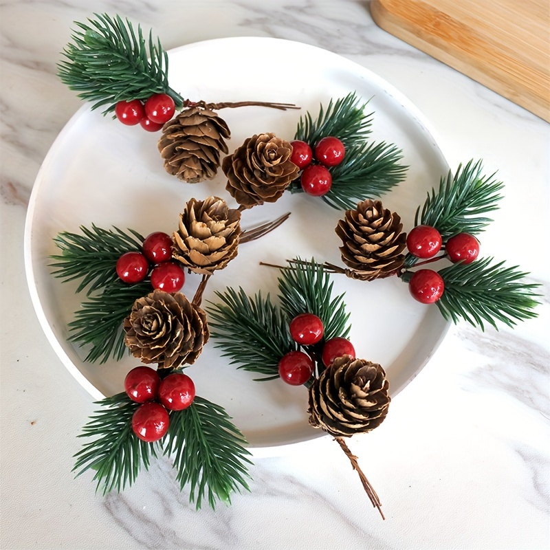 10pcs Christmas Tree Red Pine Cone Ornaments DIY Decoration