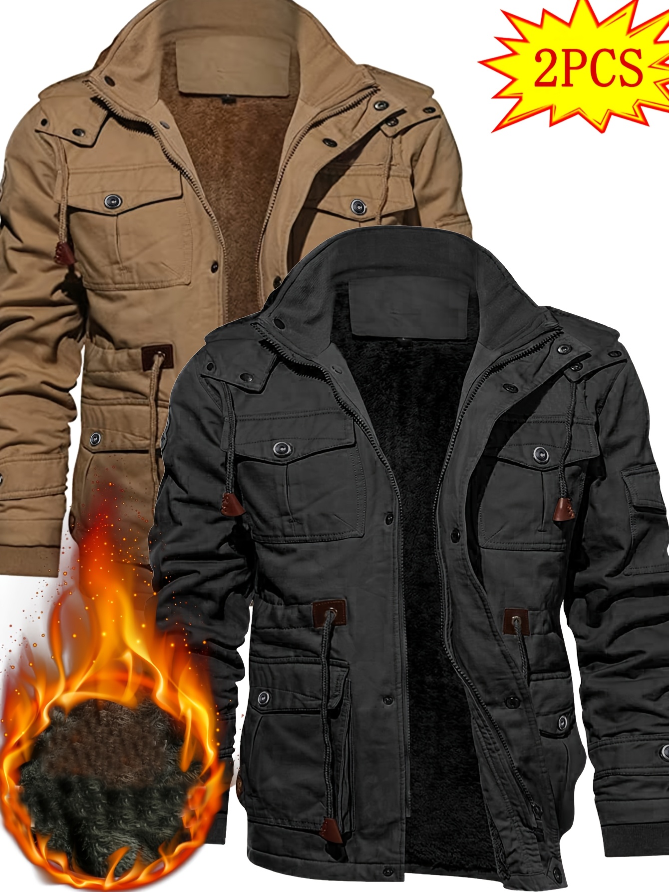 2pcs mens heavyweight fleece jackets windproof Temu Malaysia