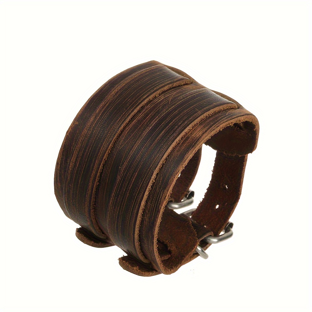 E-shop Echtes Leder Armband Bangle Armband Geflochtener Manschettenriemen Punk Breiter Gürtel Armband Handgelenkband für Frauen Männer Schwarz Braun