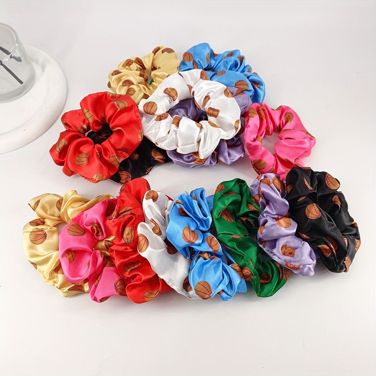 

2pcs Vibrant Basketball Print Scrunchies - 4.3" Fabric Hair Ties, Elegant & , Assorted Colors For Women And Girls