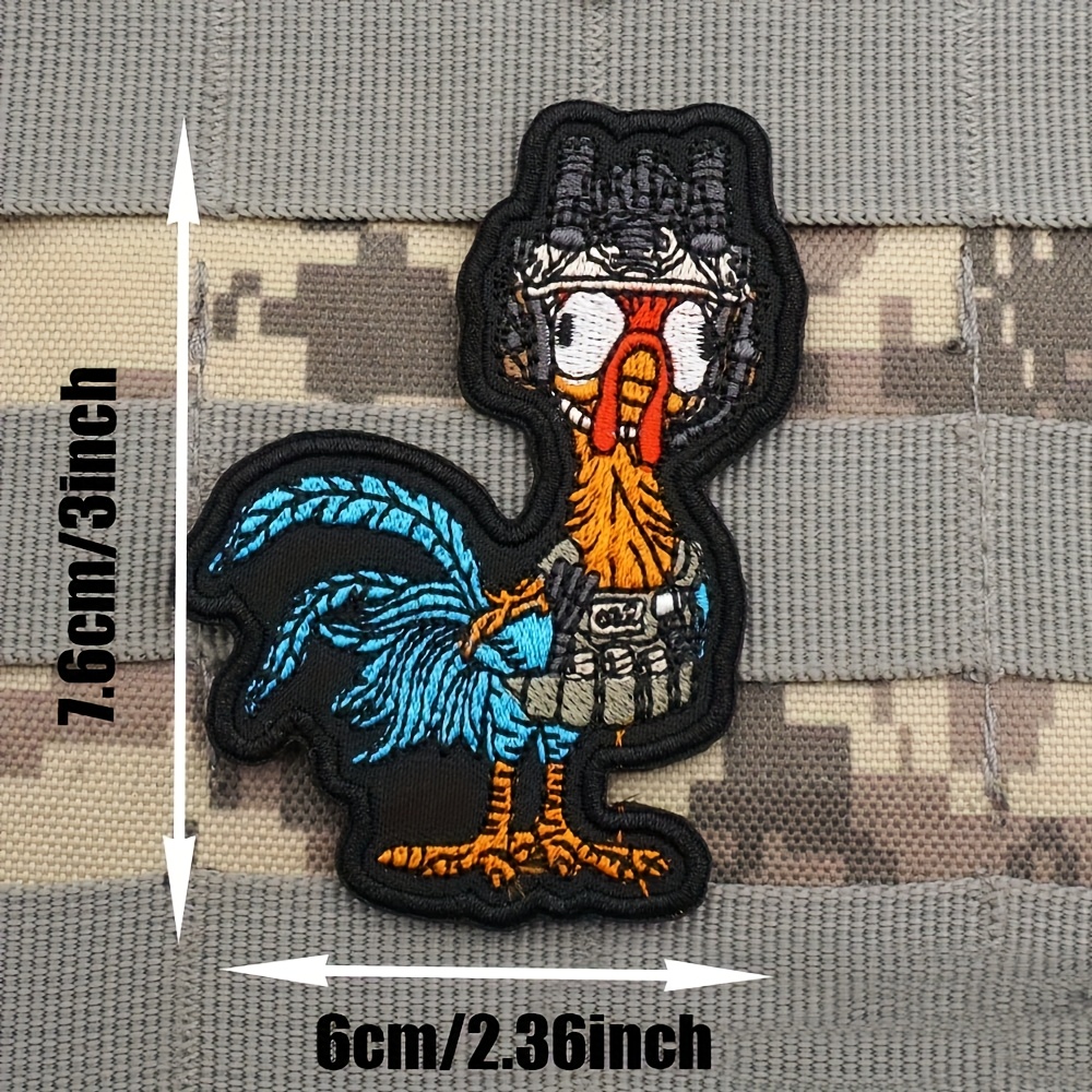 Image of Cartoon Rooster Embroidered Patch Applique - Red, Black, -on Fabric Repair Patches For Clothing And Additions