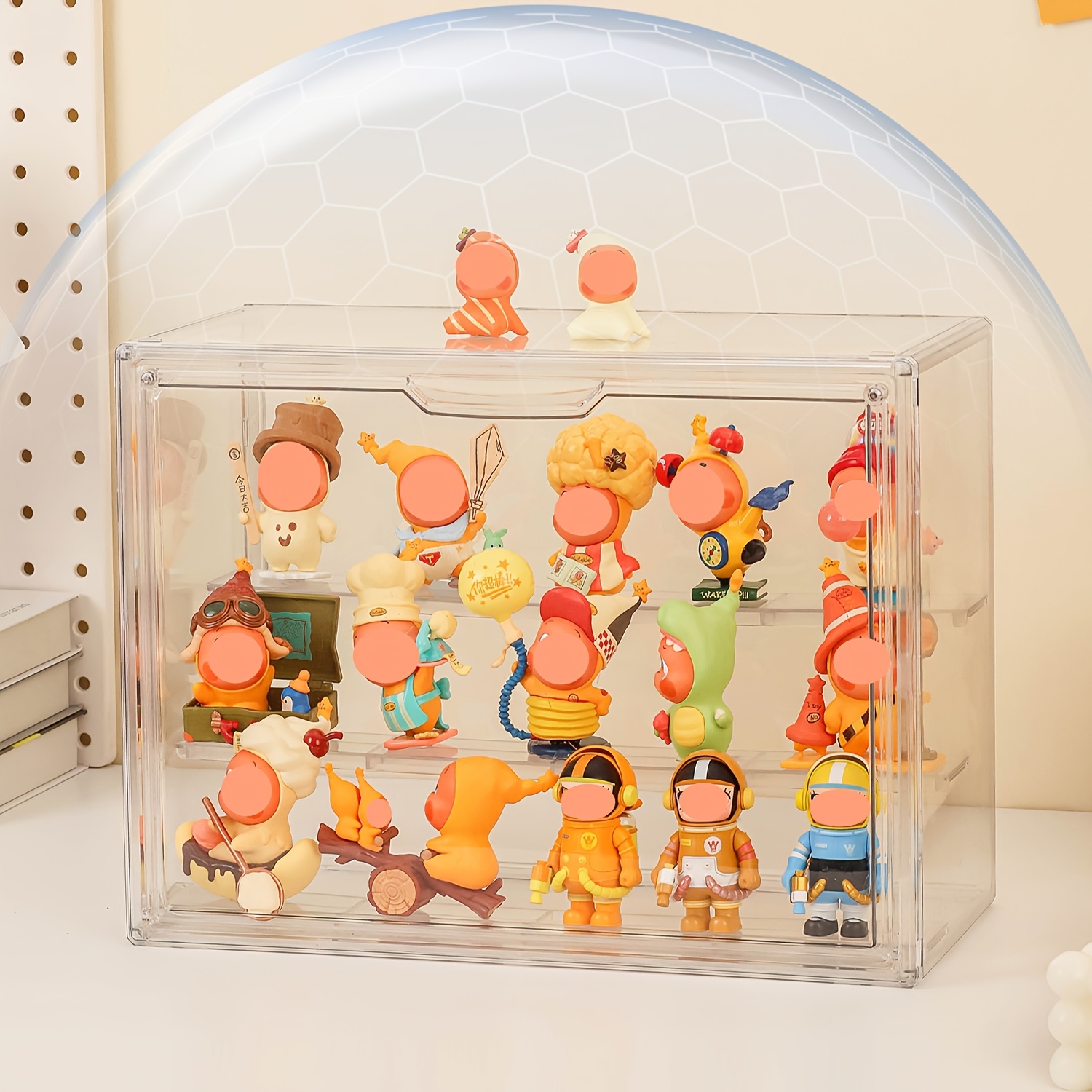 TEMU Clear Acrylic Display Case For Collectibles Compatible, 3-tier Adjustable Figure Display With Magnetic Door & Removable Shelves, Stackable