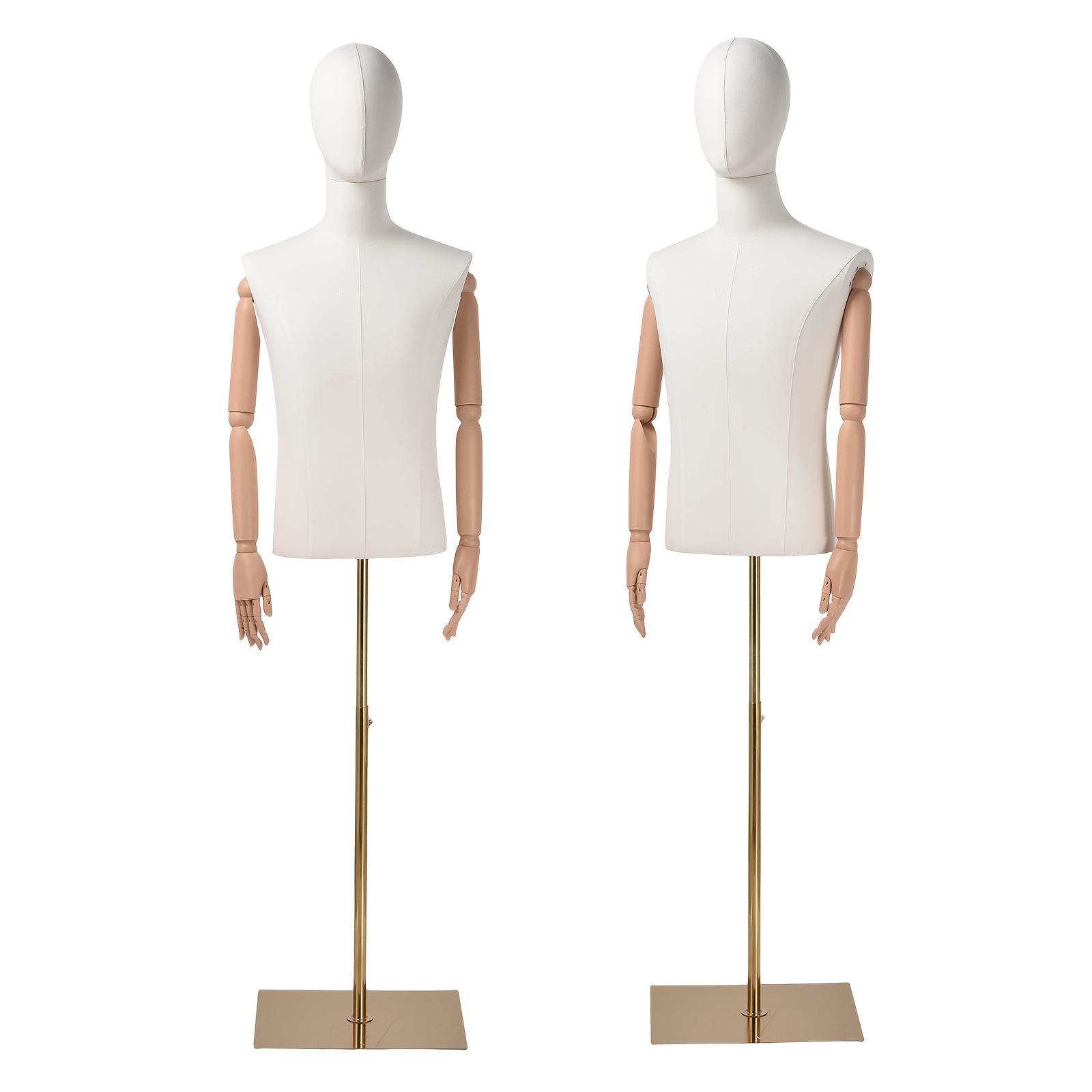 Image of 160-212cm Height Adjustable 30kg Weight Capacity Detachable Male Mannequin Body With Lockable Joint & Cast Base | Male Size Mannequin Head For Sewing Dress Form Retail Display, White & Walnut