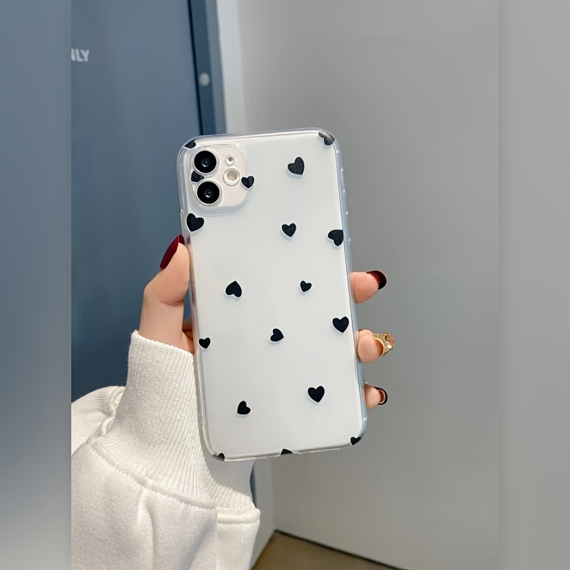 

14 Pro Max Clear Case With Black Hearts Design, Retro Air Cushion Bumper Cover, Shockproof Soft Shell For 13/xs Max/12 Pro/xr/11, Compatible With 15 Pro - Love Couple Style Protective Case