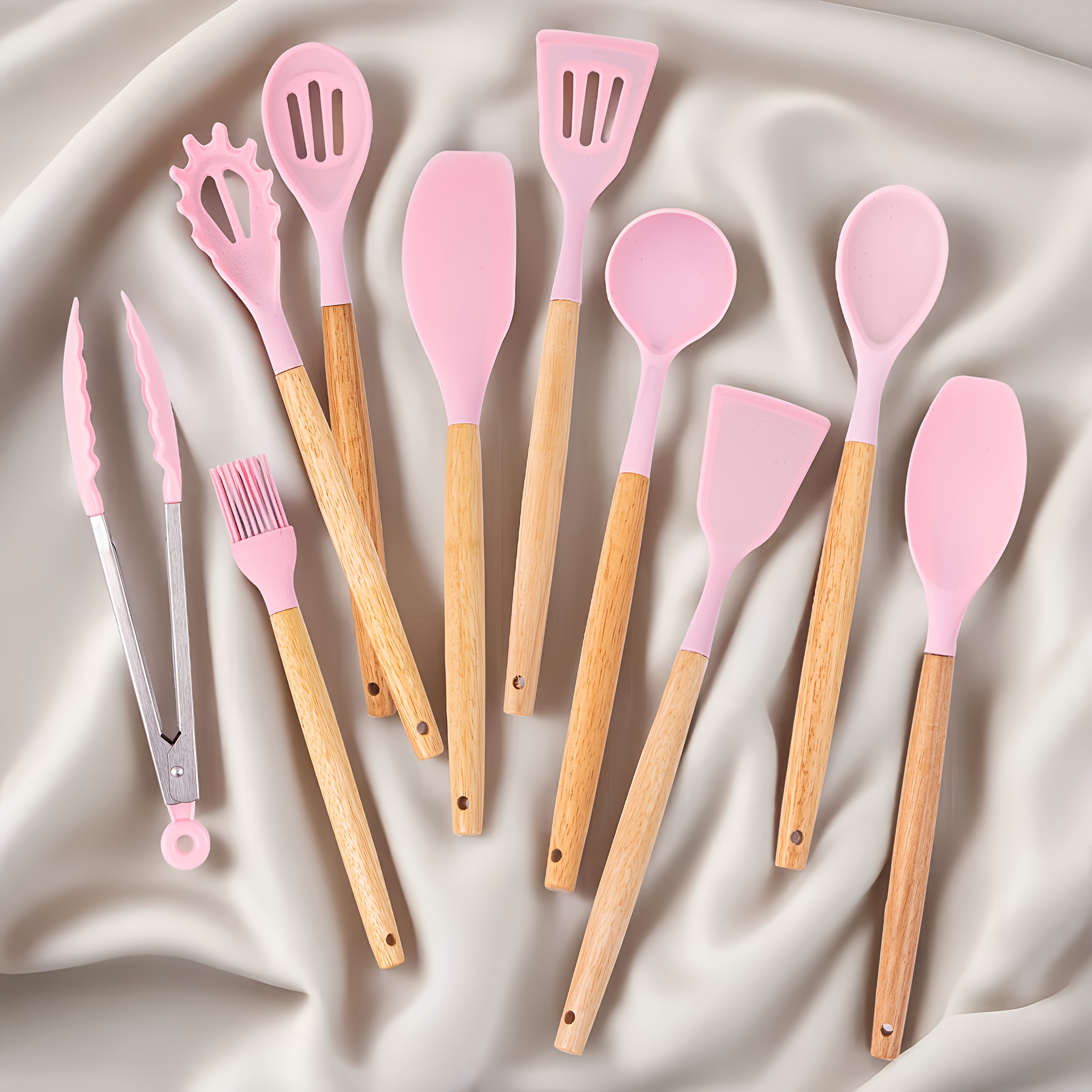 19 Sector Silicone Set And Knife Set, Perfect For Outdoor Camping - Heat-resistant, Non Stick, Wooden Handle, Easy To Clean - Perfect For Women'S Cooking Gifts, New Year'S And Valentine'S Day