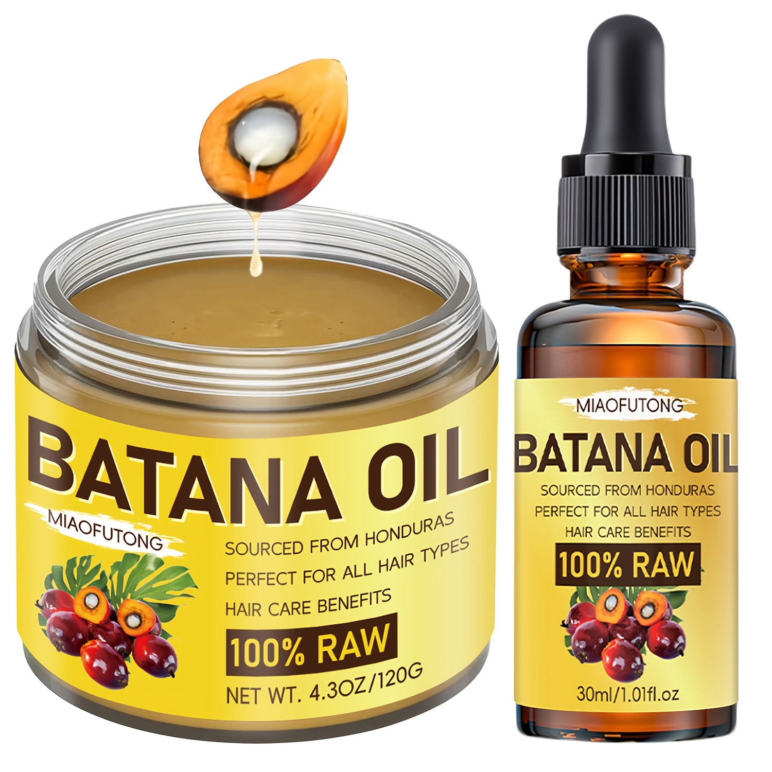 TEMU 2pcs Batana Oil And Batana Essential Oil, Natural Honduran Hair Care Oil, Soft And Moisturizing Hair Care, Increase , Suitable For Dry And