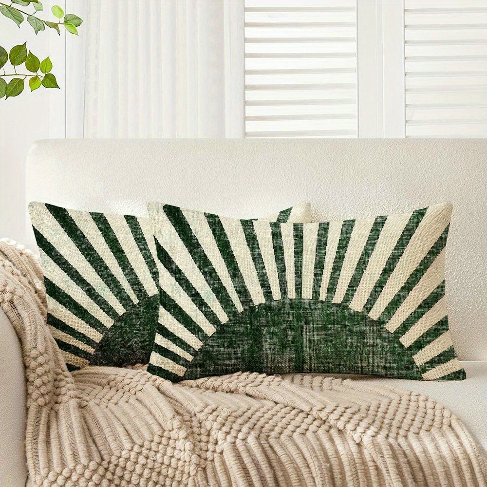 TEMU Ensemble de 2 taies d'oreiller lumbarières style bohème verte, 12X20 pouces, design bohème et , imprimé soleil, taie d'oreiller en lin