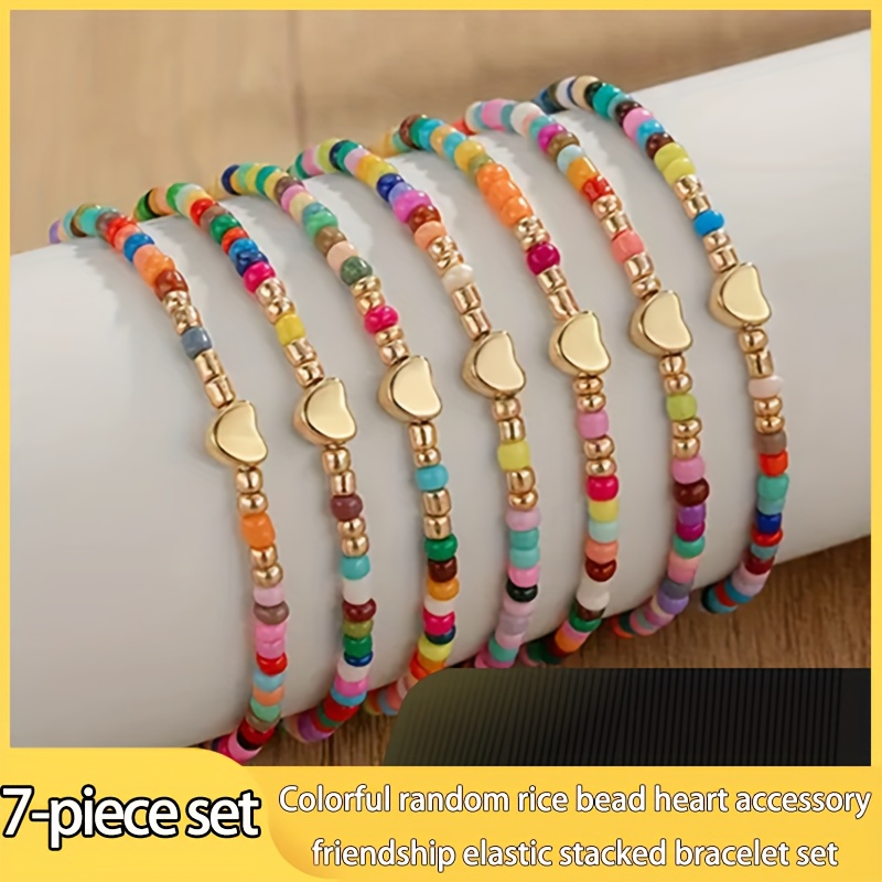TEMU Un set de 7 pulseras coloridas para mujer con un estilo bohemio sencillo, con cuentas y accesorios aleatorios de , perfectas para y para