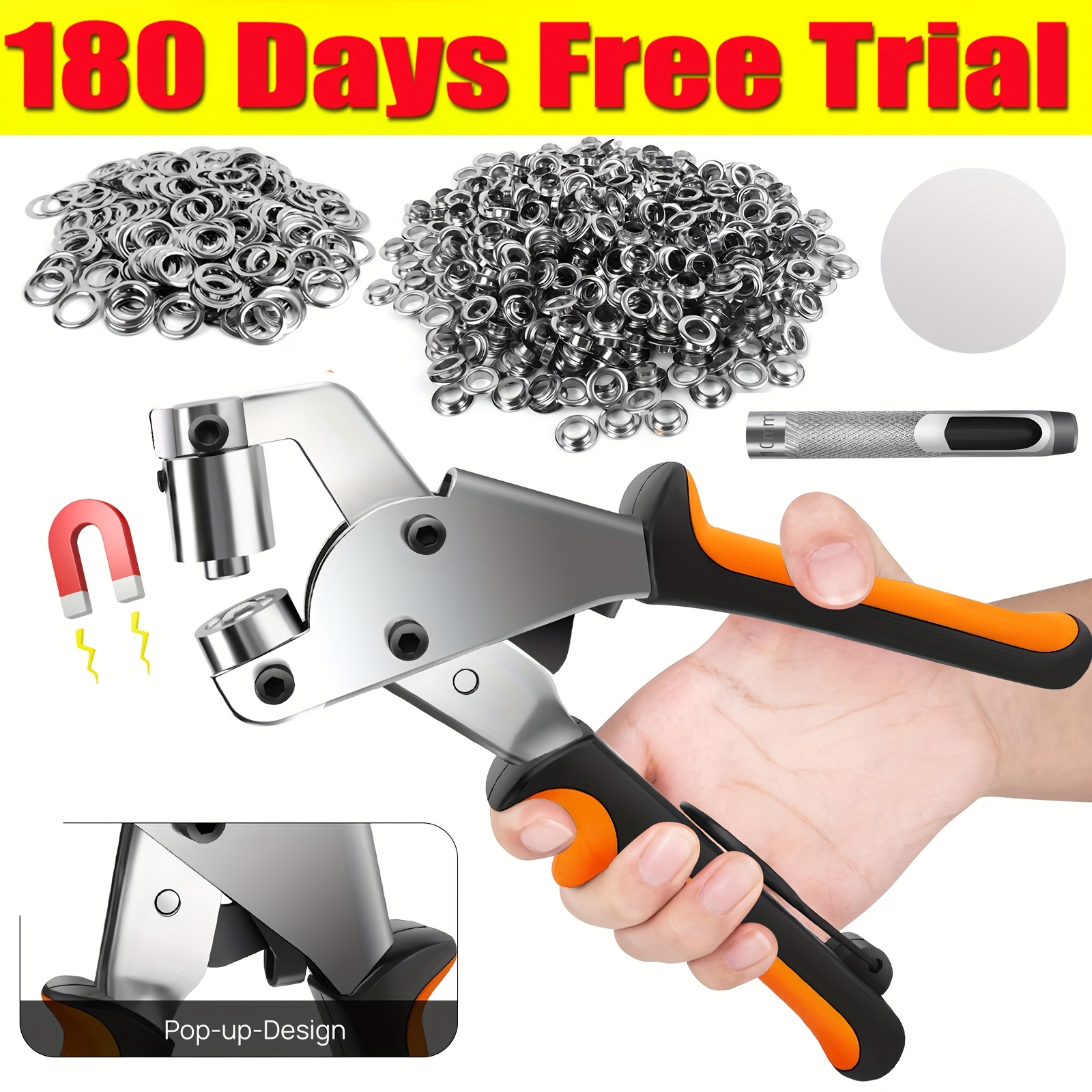 10mm Eyelet Punching Kit With 500 Eyelets, Eyelet Pliers, Buttonhole Kit, Banner Eyelet Making Machine For Fabric, Cloth Eyelets, , Punching Needle Kit For Beginners