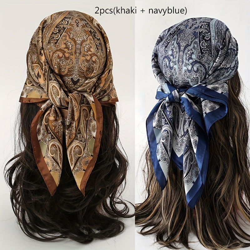 E-shop 2 Stück Damen Luxuriöser Eleganter Modischer Color-Block Bedruckter Bandana-Schal, 70x70 cm, Ideal für den , Perfektes Geschenk