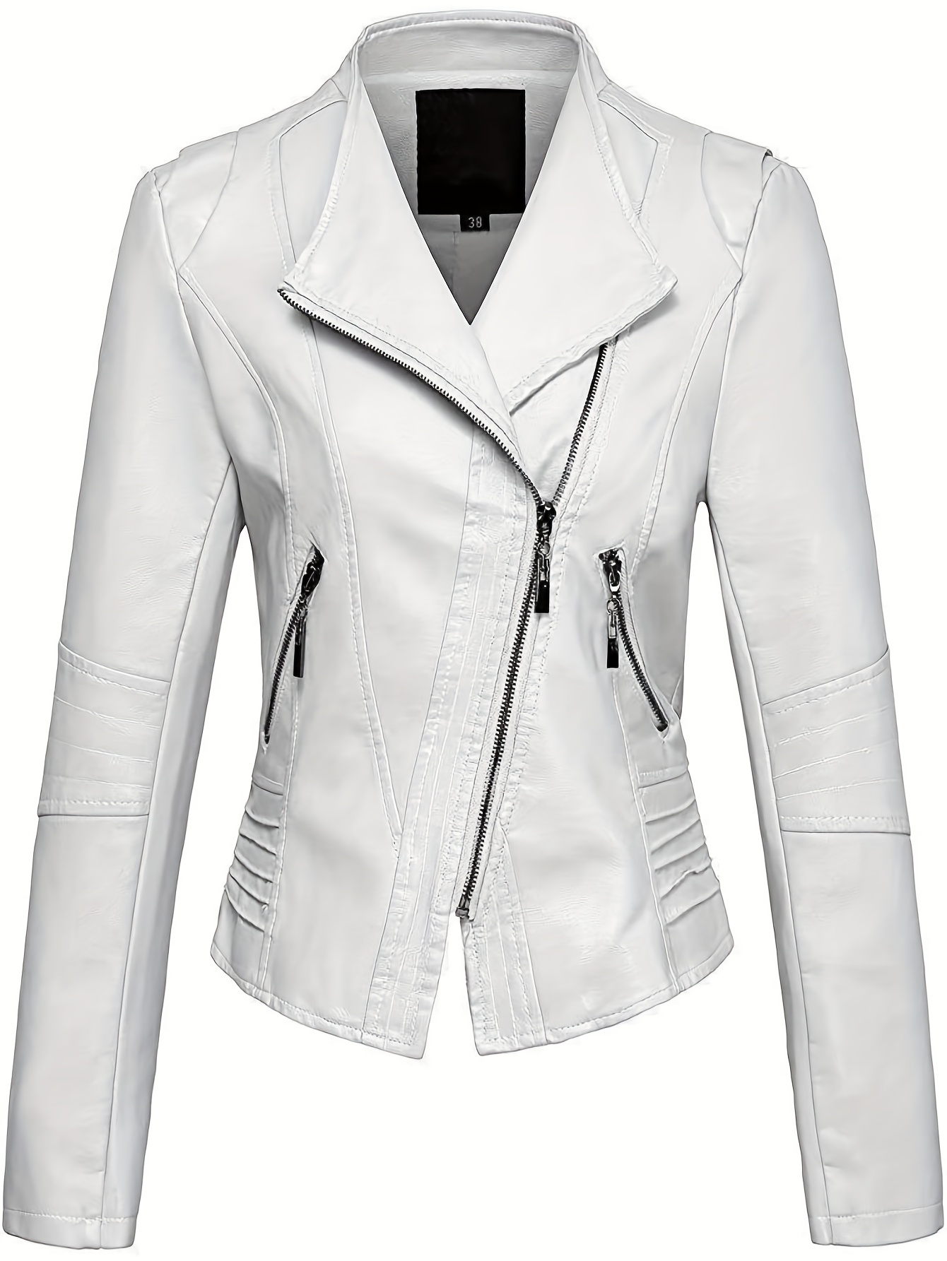 Women's PU Leather Jacket Motorcycle Coat Long Sleeve Vintage Style for Autumn