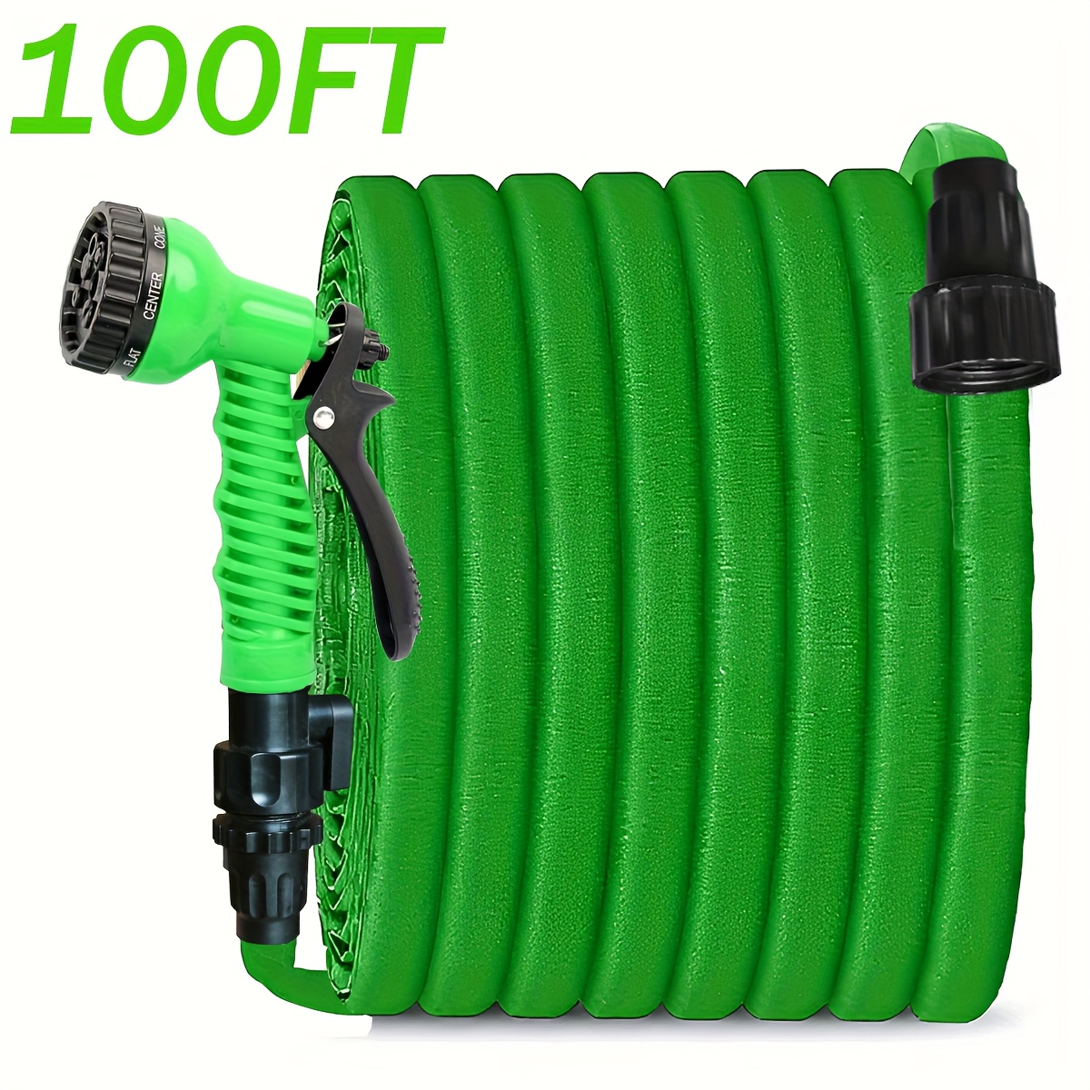TEMU Heavy-duty Garden Hose, 100ft Lightweight Flexible Design With Ergonomic Handle, 7-in-1 Adjustable Spray Settings & Us Threads, Durable