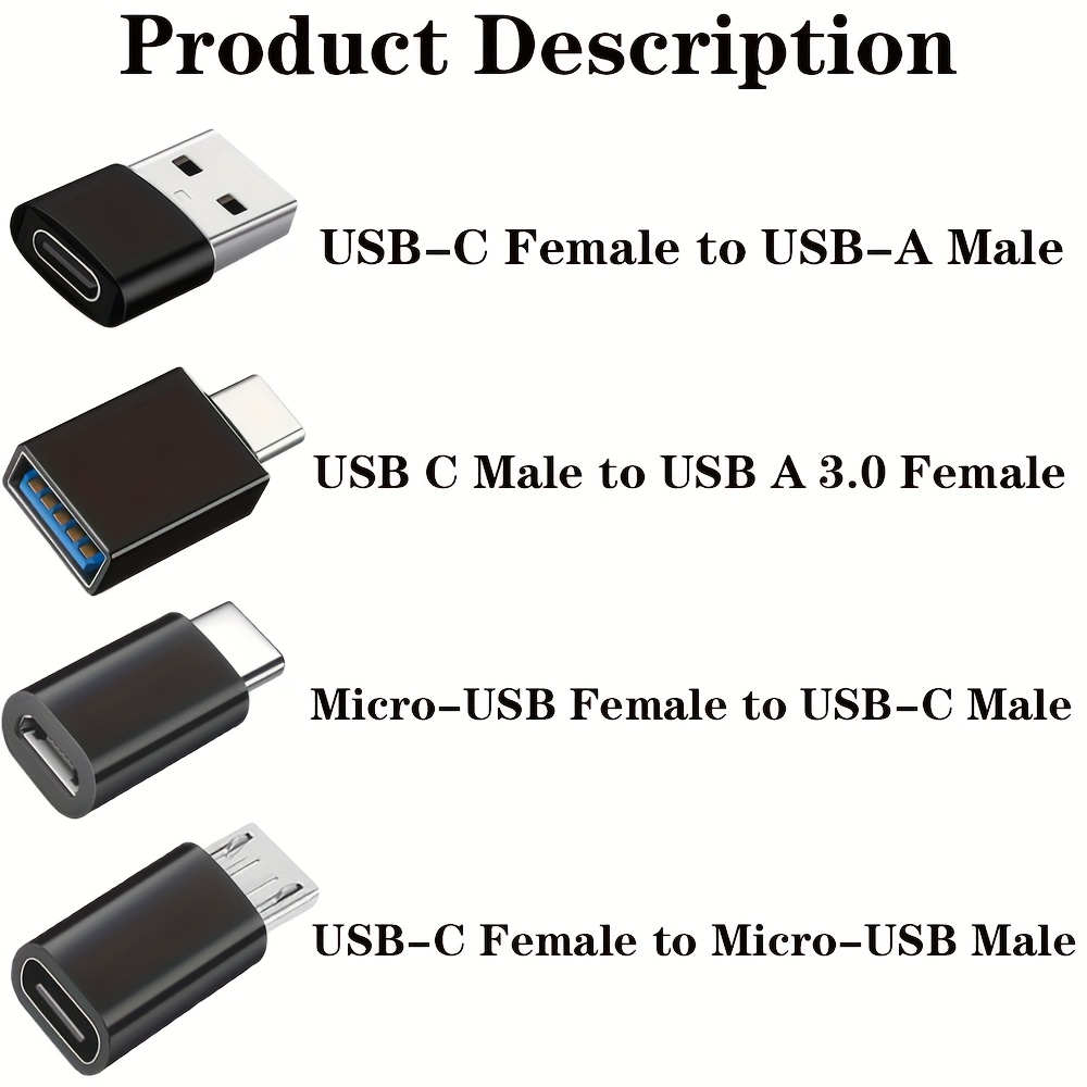 8 adaptadores de USB a USB C, conector hembra USB tipo C a USB, convertidor micro USB a USB C hembra/macho, para laptop, auto, teléfono inteligente, audífonos, micrófono y PC