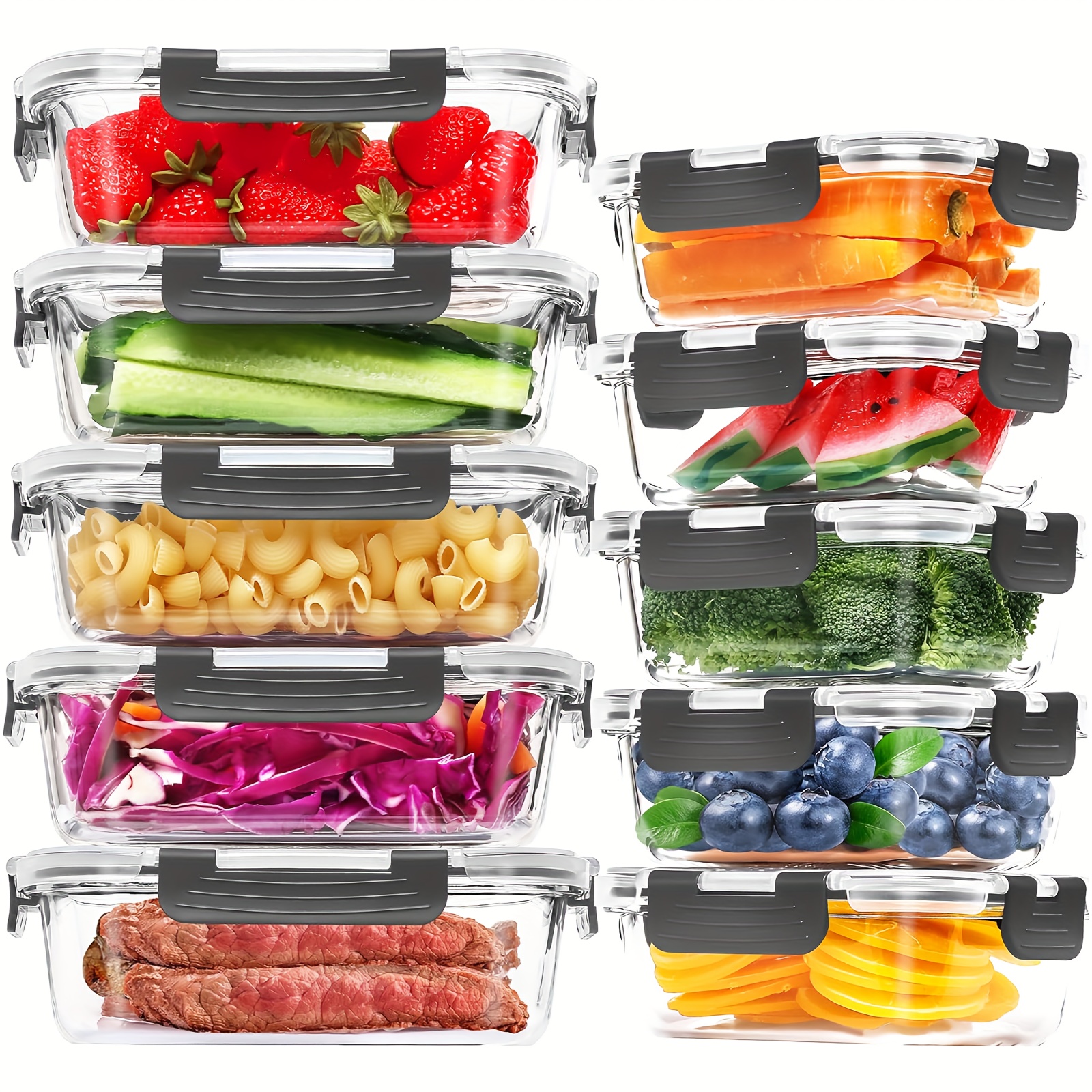 

Skroam 10 Pack Glass Food Storage Containers With Lids, Glass Airtight Meal Prep Container Set For Lunch, On The Go, Leftover, Kitchen Pantry Organizers And Storage, Bpa Free & Leak Proof