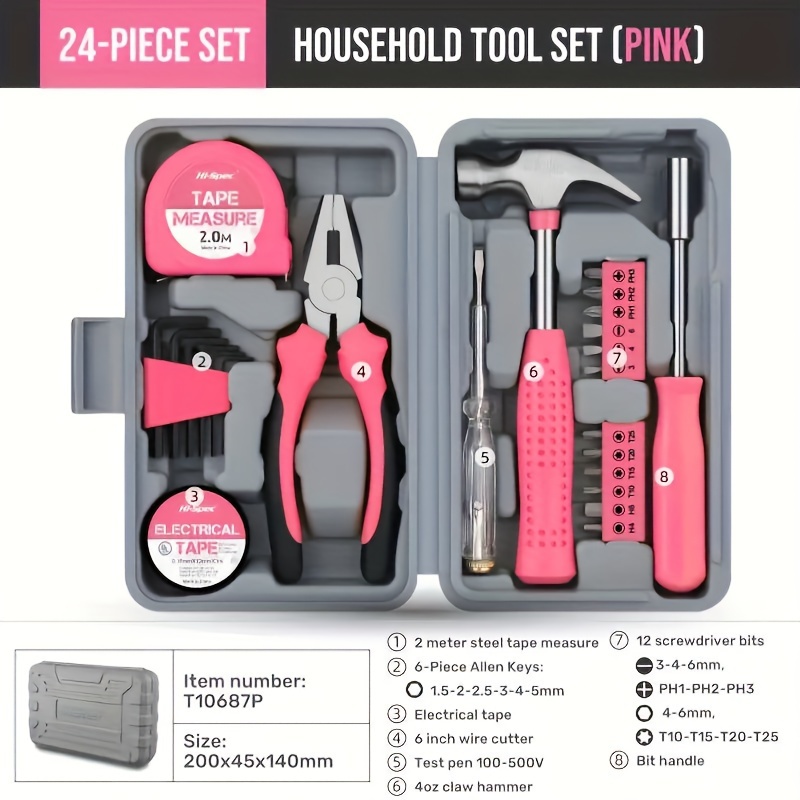 

24pcs Tool Set With Steel Pliers, Tape Measure, Hammer & More - Essential Multifunctional Repair Kit In Compact Gray Case For Diy & , Tool Kit