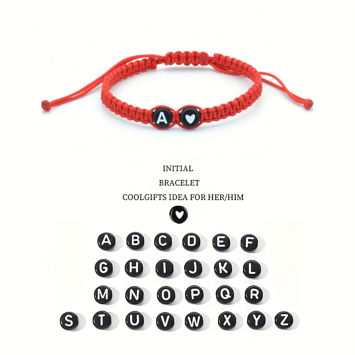 Adjustable Braided Couple Bracelet Heart Letter Charms Red Rope