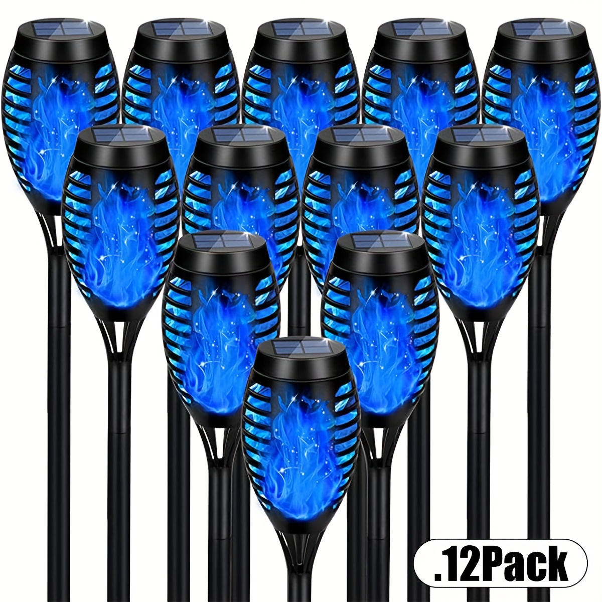 TEMU 8/12pcs Blue Solar Flashlight Lamp For Outdoor Use, Dancing Lamp For Landscaping Decor, Ip44 Grade, Suitable For Lawns, Patios, Gardens,