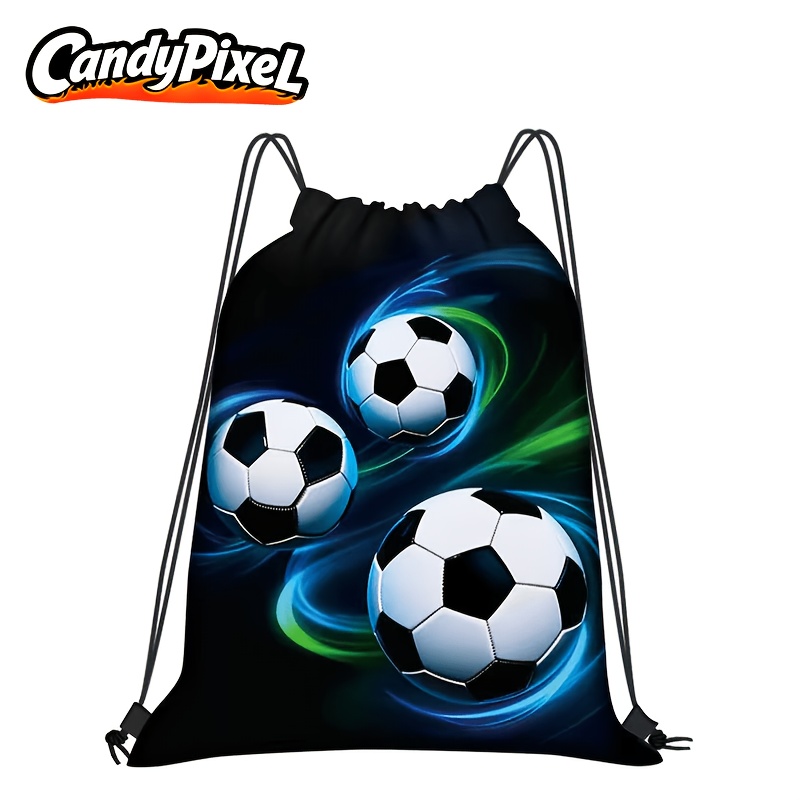 TEMU 1pc Candypixel 1pc Soccer-themed Drawstring Backpack With Soccer & Player Graphics, Soft Closure Gym Bag Suitable For, Travel, Birthday Parties,
