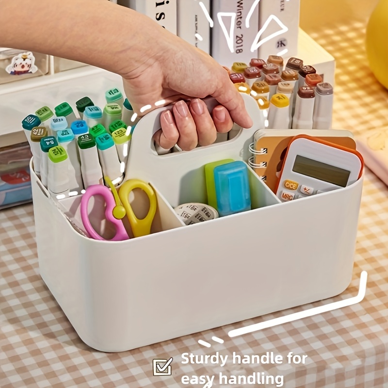 

1pc Large Capacity Multi-compartment Portable Storage Box, Pp Material, Marker Pen And Stationery Organizer With Sturdy Handle