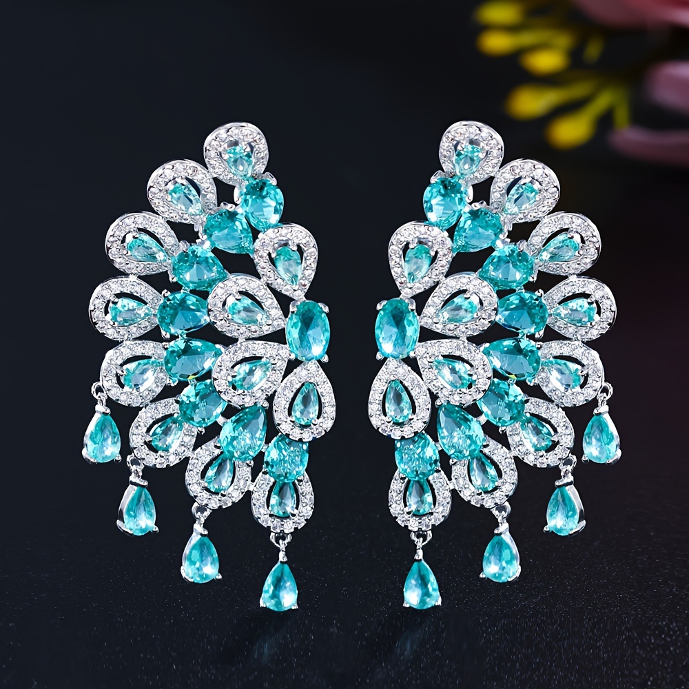 Large Symmetrical Water Drop Zirconia Wedding Party Earrings