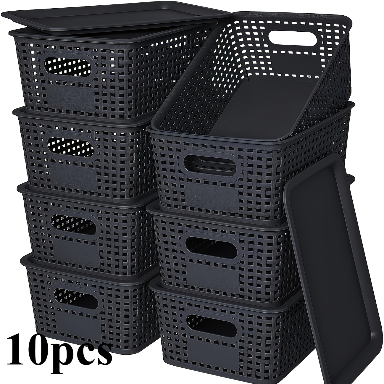 10pcs Stackable Plastic Storage Box With Lid - Durable Storage Box Suitable For Home, Office, Kitchen, And For Home Organization | Stylish Storage Solution | Stackable Box, Laundry Baskets