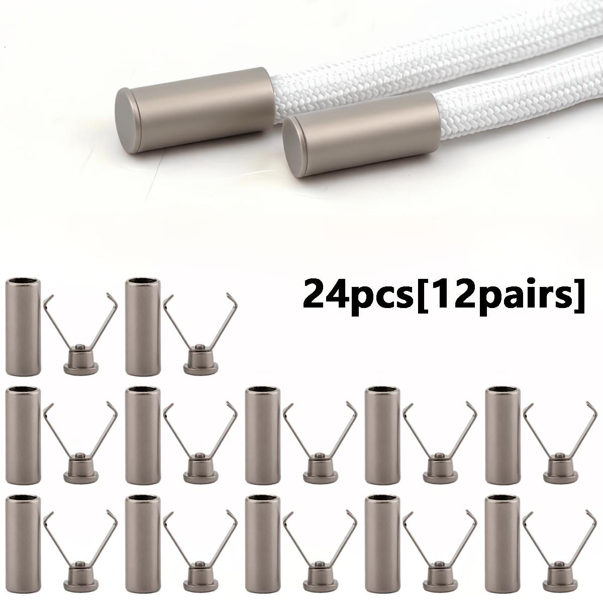 TEMU 24pcs Heavy-duty Rope Lock Additions, No-install Button Rope Clips For Shoelaces, Hoodies, Jackets, Pants And Cable Management, Adjustable Metal
