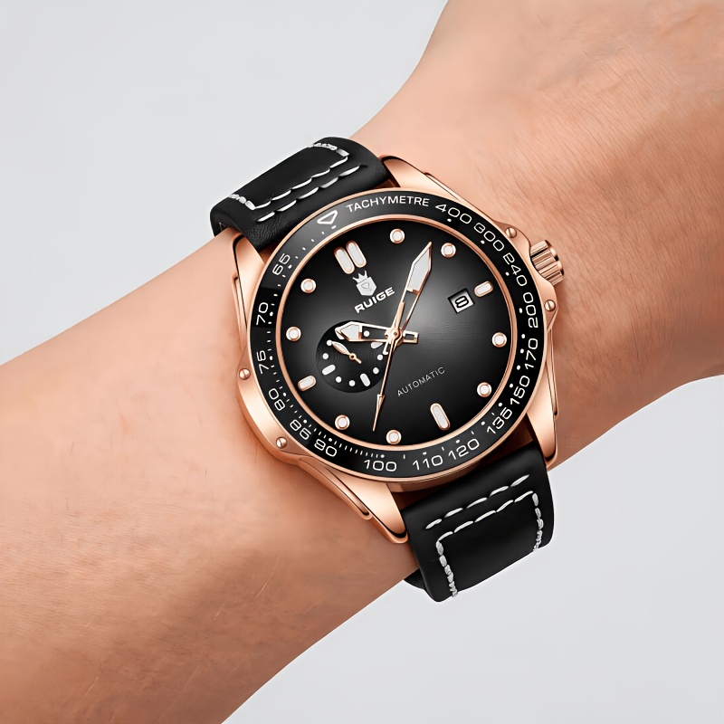 Image of Rulge New Fashionable Men's Mechanical Movement Watch, Multi-functional Fully Automatic Men's Night Light Versatile Leisure Watch, Without Battery