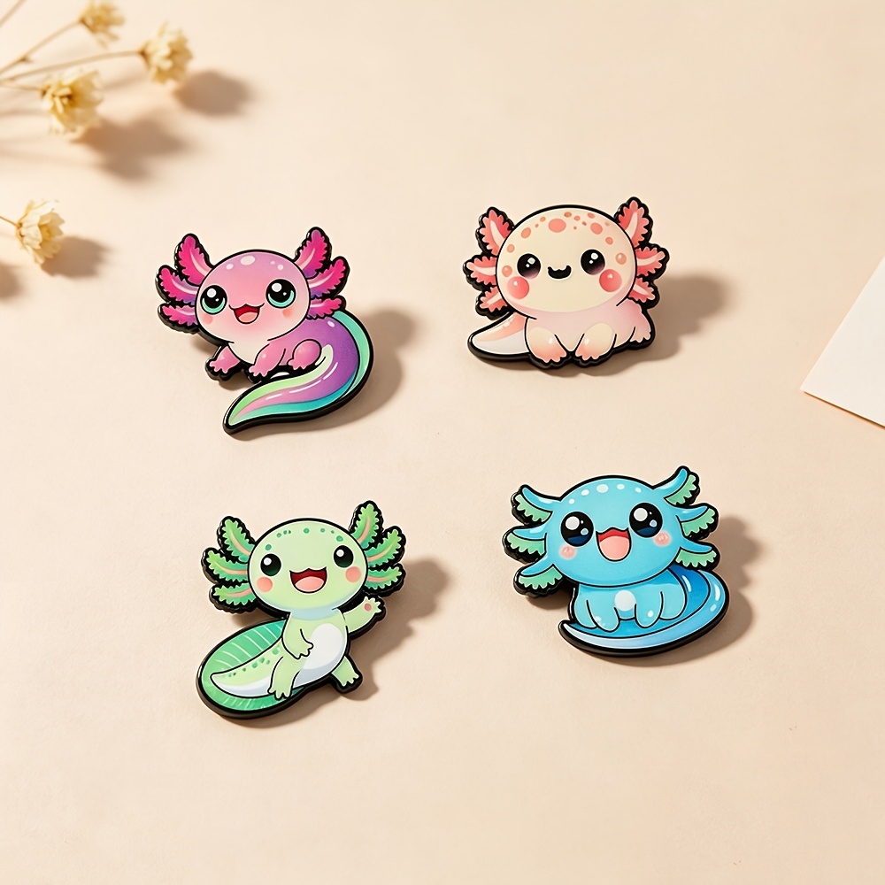 TEMU Pink Cute Axolotl Enamel Badge 4pcs Set, Kawaii Cartoon Salamander Metal Chest Pin, Bag Decorative Enamel Badge Accessories, Shirt, Cowboy Hat,