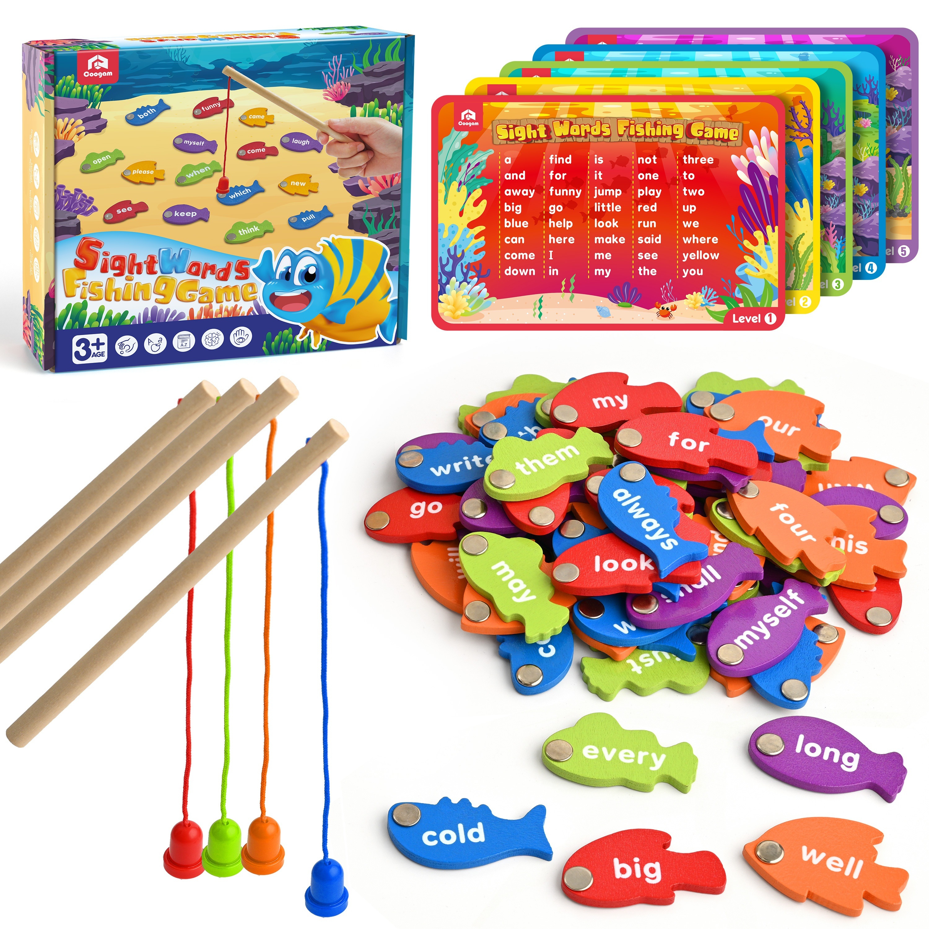 

Coogam Back-to- Wooden Magnetic Fishing Sight Words Game Learning Dolch Word Flashcards, Educational Toy For Preschool 3 4 5 Year Old Kids