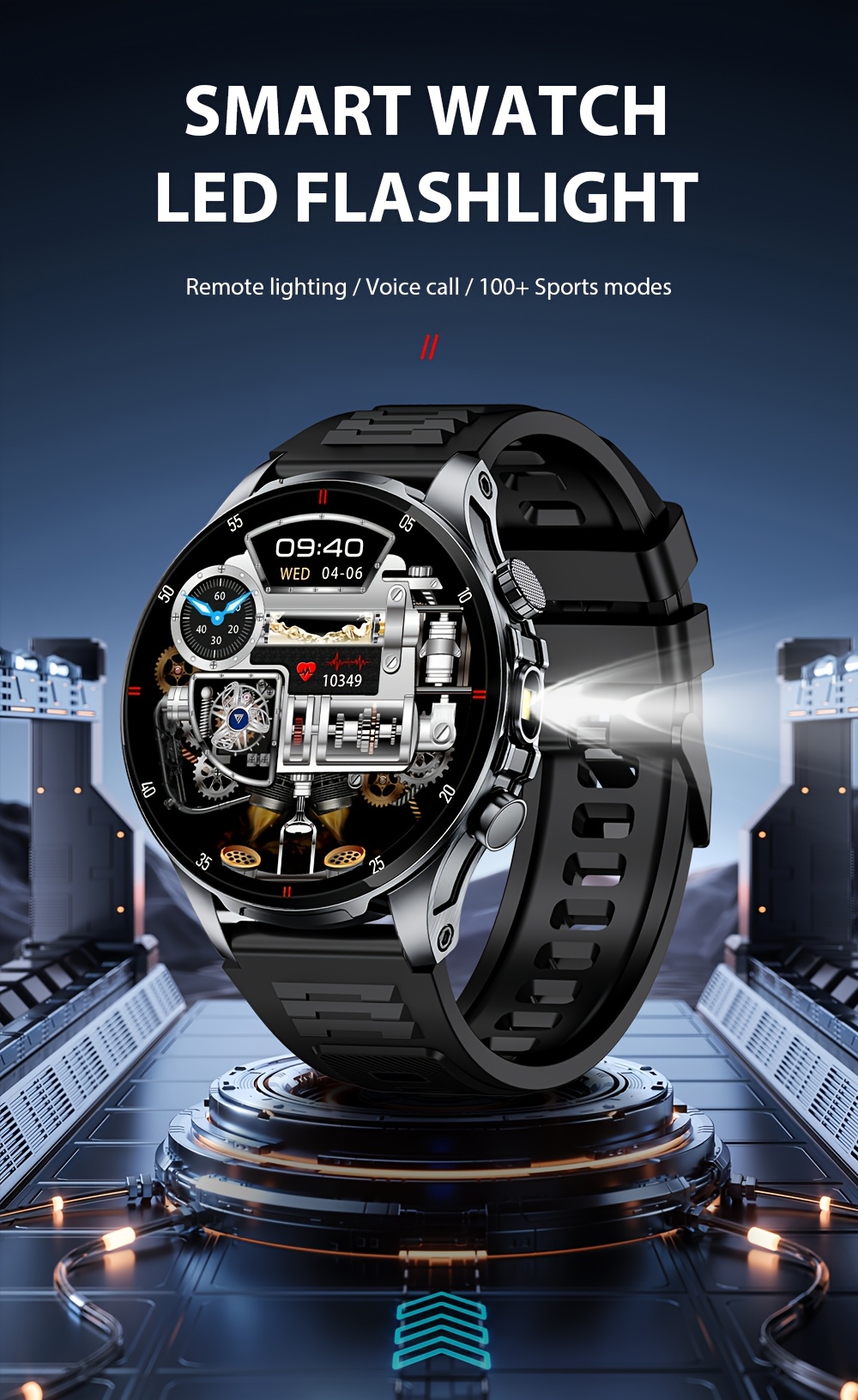 SUNKTA Montre intelligente de sport en plein air pour hommes avec écran tactile complet de 3,89 cm, lampe de poche à longue portée, appels sans fil, plus de 100 modes d'activité, alertes d'appels et de messages, batterie large de 290 mAh, montre de suivi de la condition physique pour hommes et femmes, compatible avec iPhone et Android