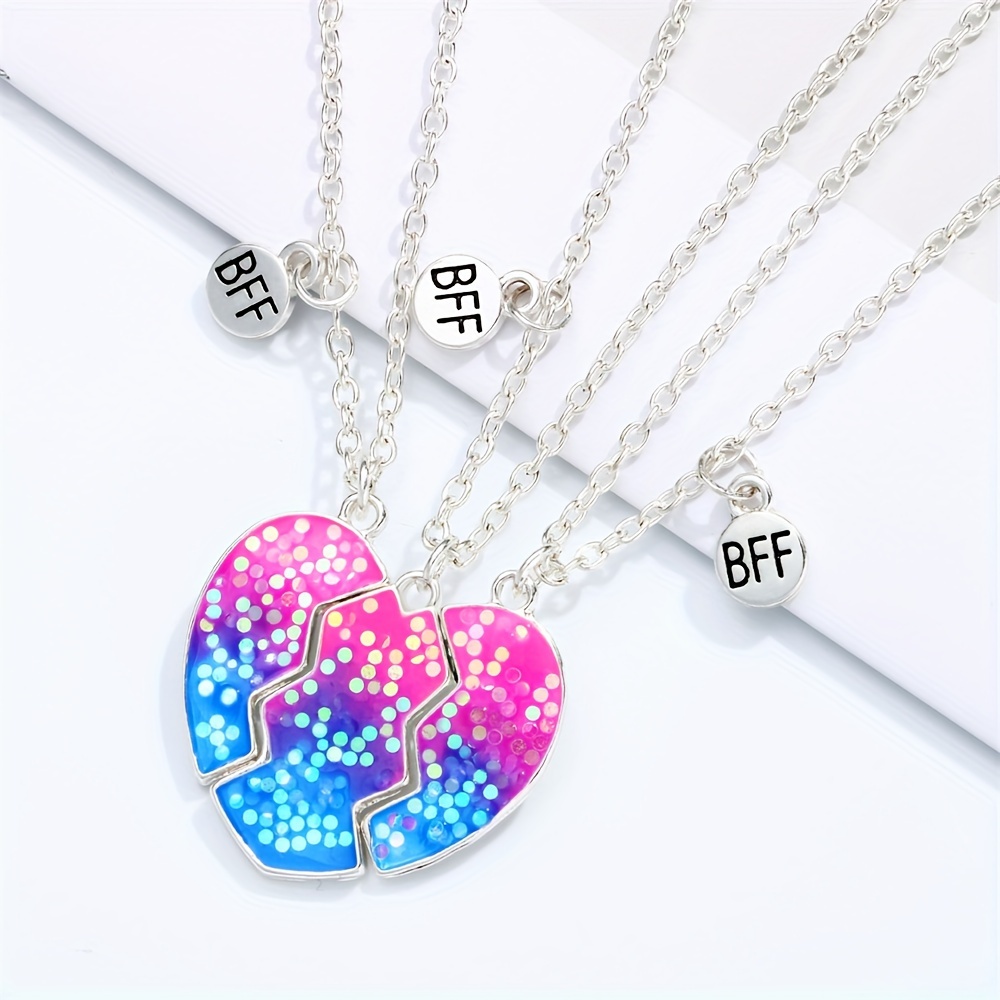 

3pcs/set Broken Heart Pendant Necklace For Women Men, Bling Necklace For Friendship