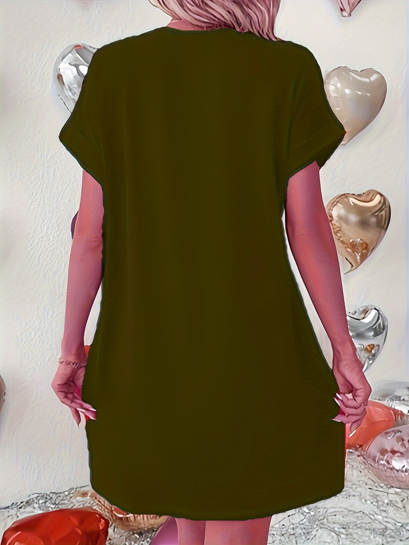 Dual Pocket Crew Neck Loose Dress, Casual Short Sleeve Dress For Spring & Summer, Women's Clothing