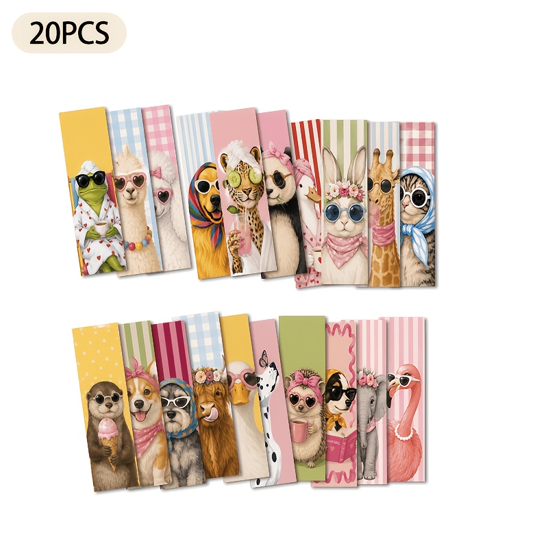 TEMU 20pcs Casual Resort Style Anthropomorphic Small Animal Pattern Printed Paper Bookmarks, 1.6in*5.9in Back To School Page Dividers, Suitable For