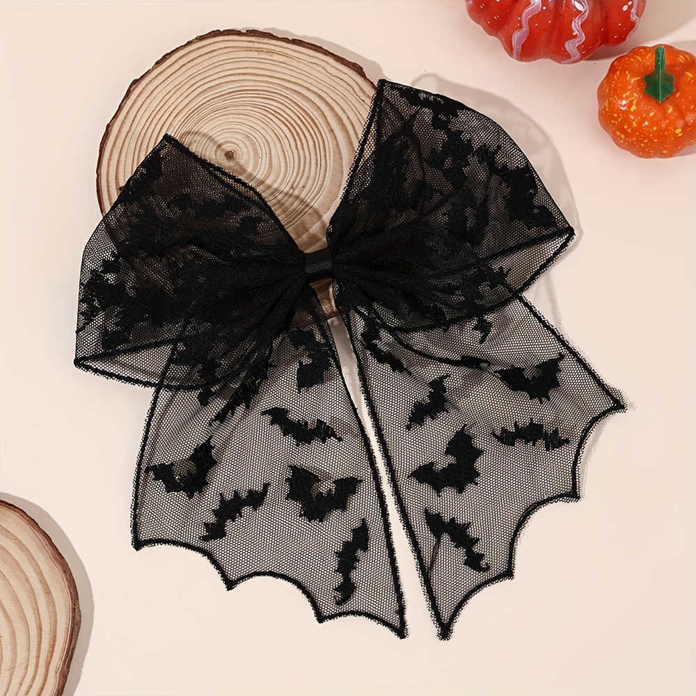 3 pairs halloween bat silhouette hair clips - gothic lace polyester hairpins with black bows, exaggerated design for women &,   cosplay, costume parties & casual attire, festive hair accessories for halloween, halloween costume, gothic style, durable hairpins Product details 3