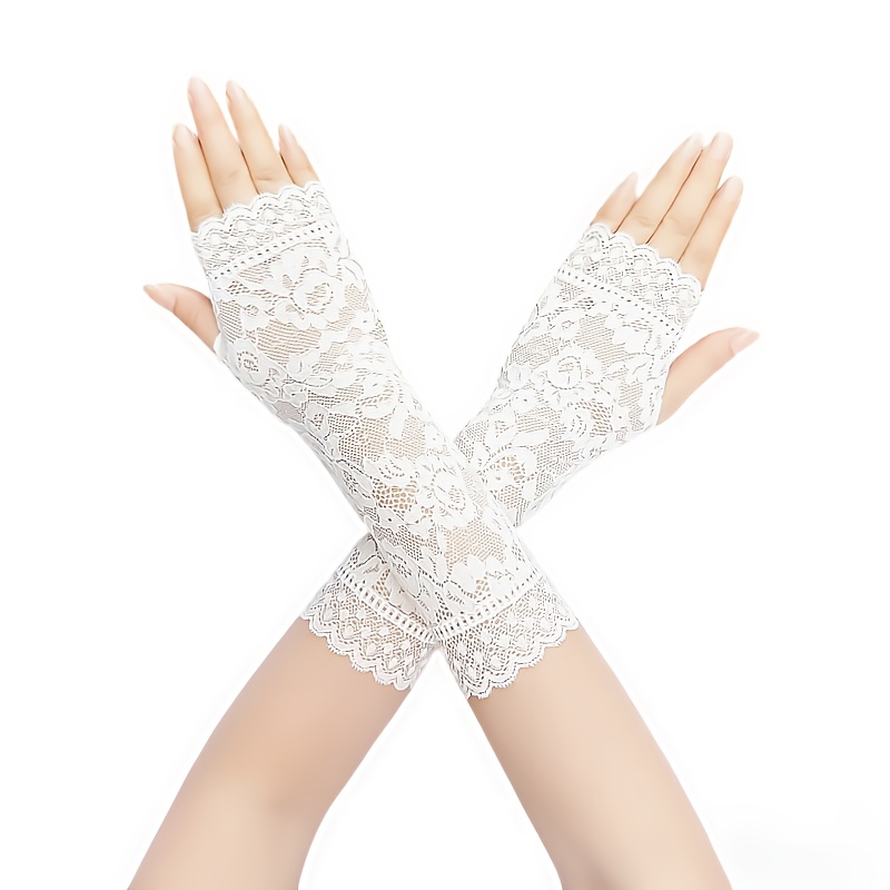 TEMU 1 Paire de Gants Doigts en Dentelle Française pour Femmes, Manches Élégantes Vintage, Accessoires pour Robe de Mariée
