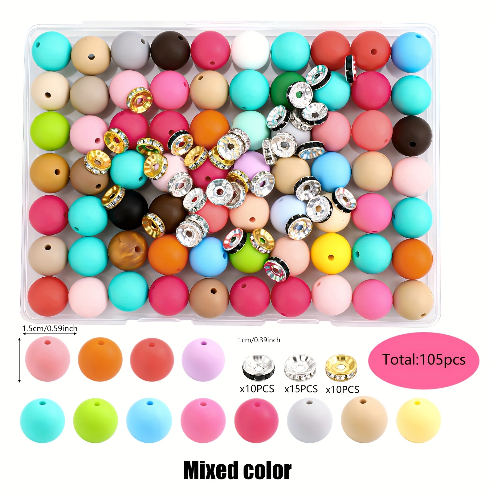 TEMU A Collection Of 105 Silicone Beads, Circular With Straight , Offered In Colors, Ideal For Crafting Jewelry, Bracelets, And Decorative Items