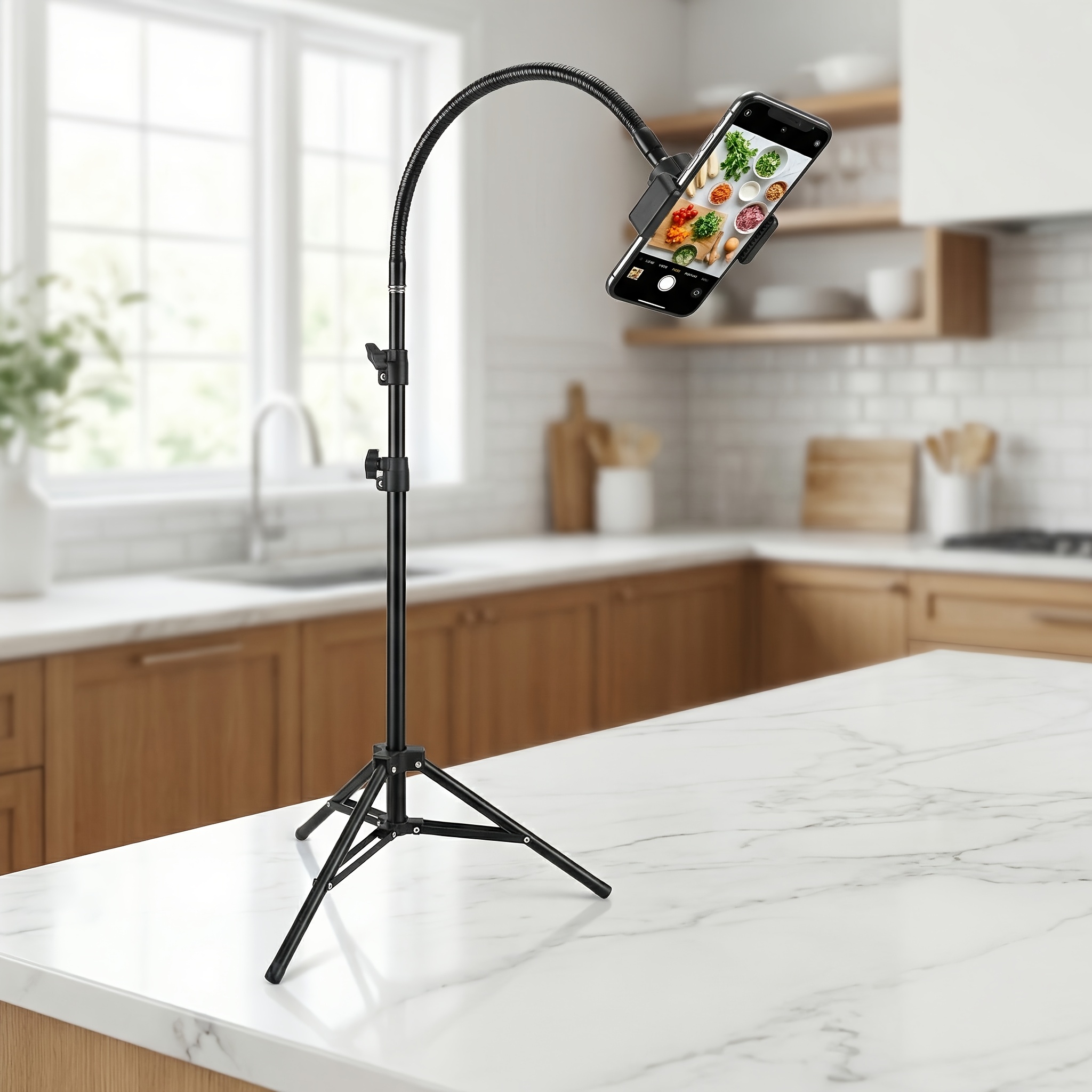 E-shop 1 Stück verstellbares Stativ mit 360° drehbarem Handyhalter, 175 cm/68,89 Zoll ausziehbares Handy-Stativ mit 360° Schwanenhals-Design,