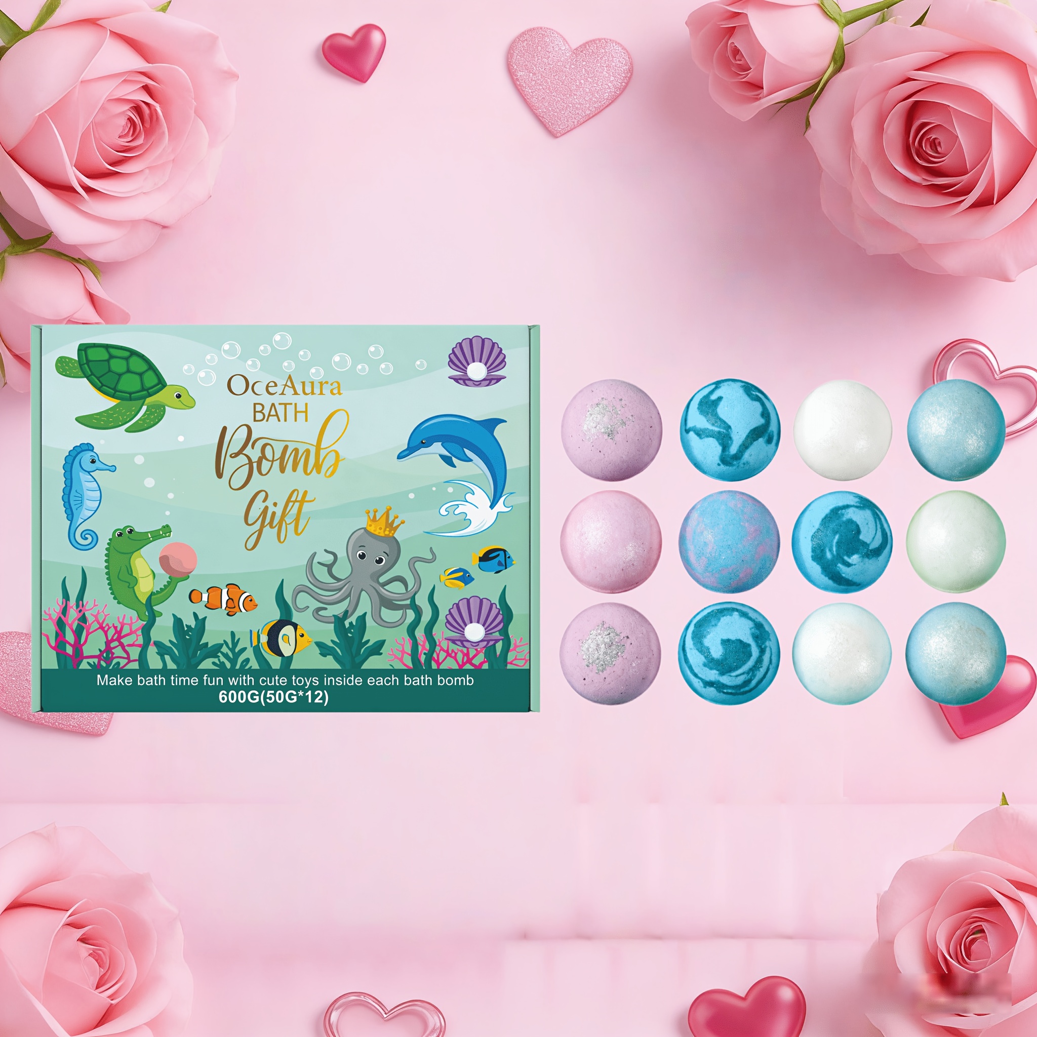 TEMU 50g X 12 Colorful Bath Balls - Rich Foam Essential Oil Explosion Shower Balls, Spa Self-care Bath Set - Contains Surprises, Moisturizes Skin, ,