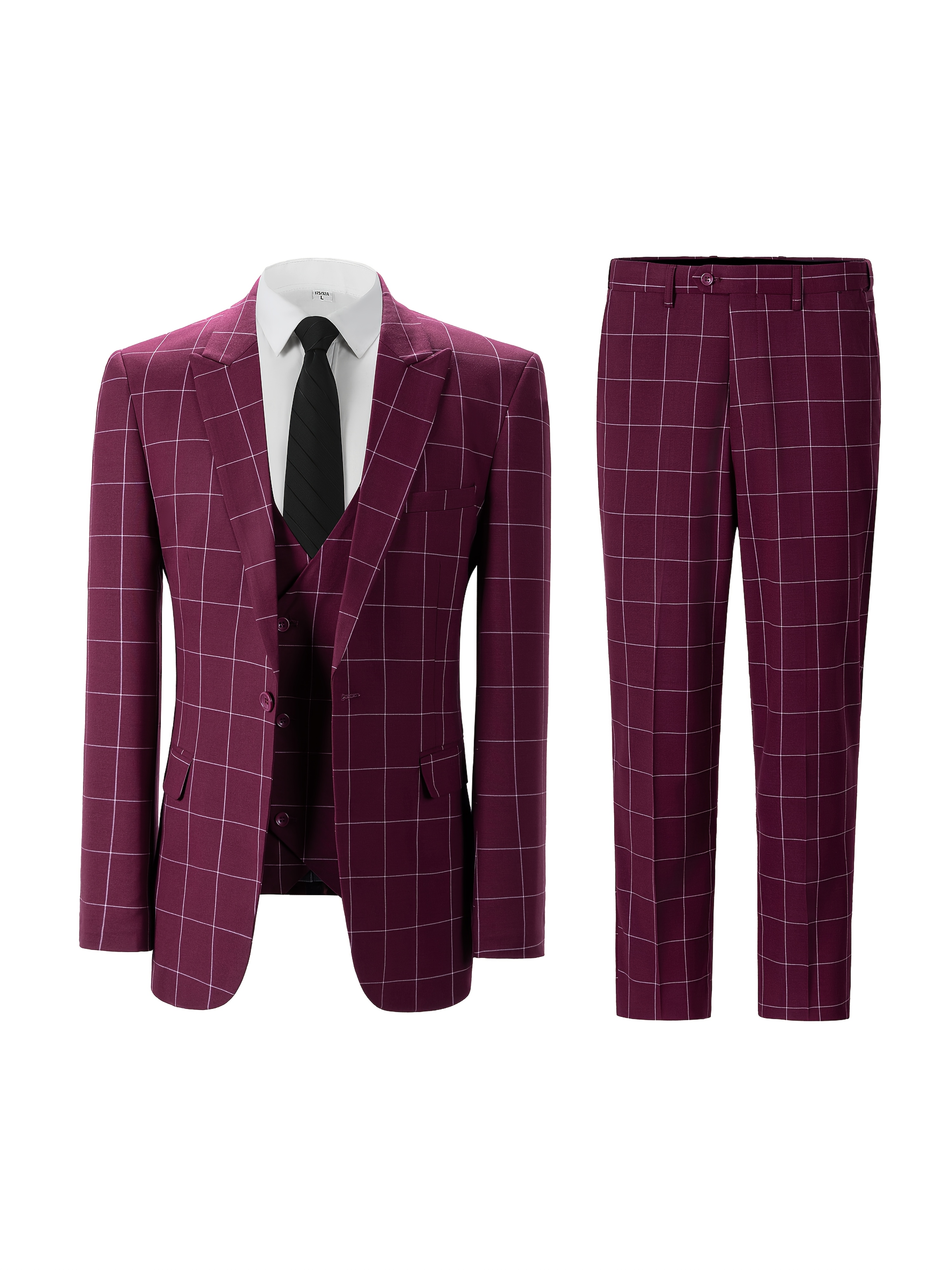 burgundy plaid dress pants TAYION Mens Classic fit Dress Pants 34 / 32 Burgundy Red Plaid main image 1